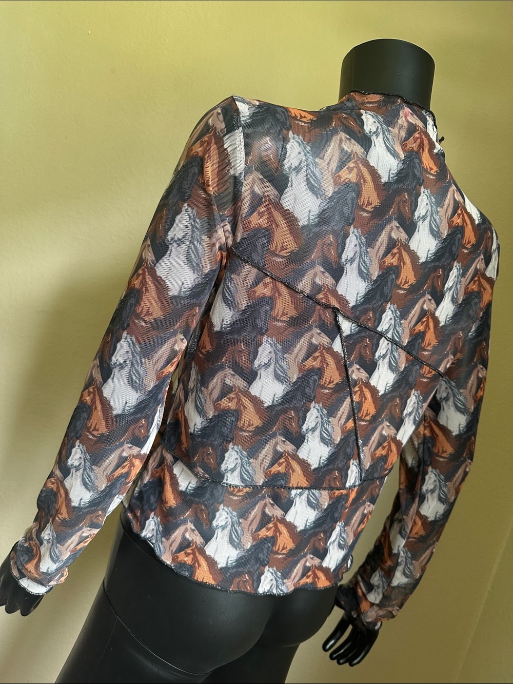 Sheer Horse-Print Long Sleeve Top - Brown/Black/White - Picture 7 of 11
